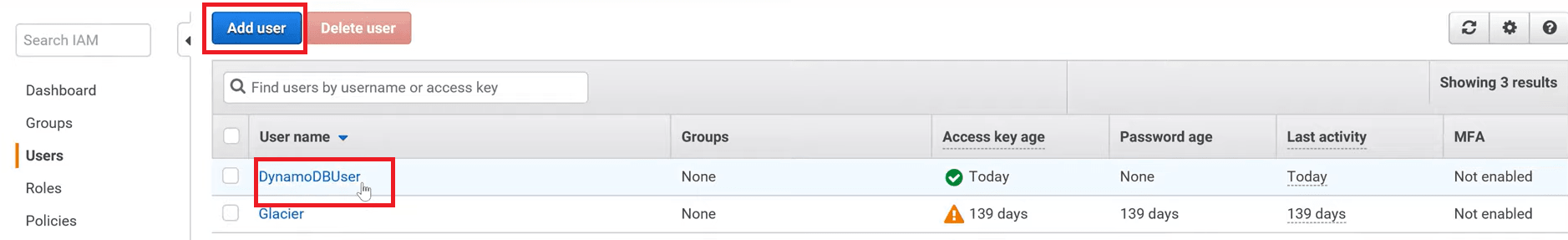 DynamoDB Azure - Adding DynamoDB User with Read-only access